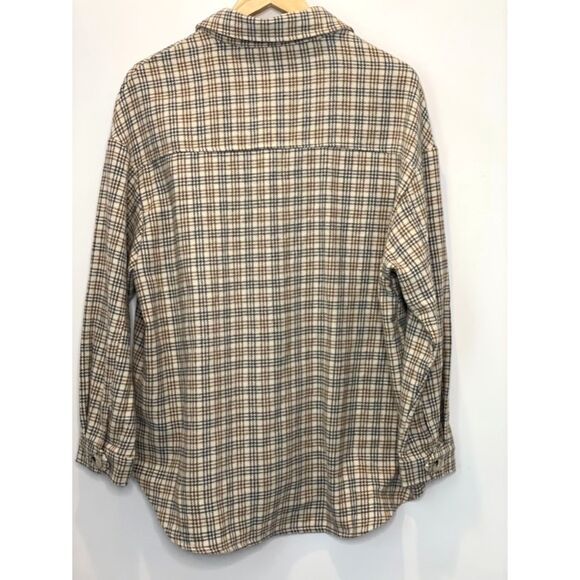 Paper Crane Women's Flannel Shirt Shacket Size Large Neutral Classic h59 - Picture 3 of 15